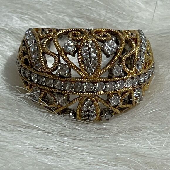 Gold‎ plated Diamondesque Statement Cocktail Ring - 8.5 - Picture 8 of 11